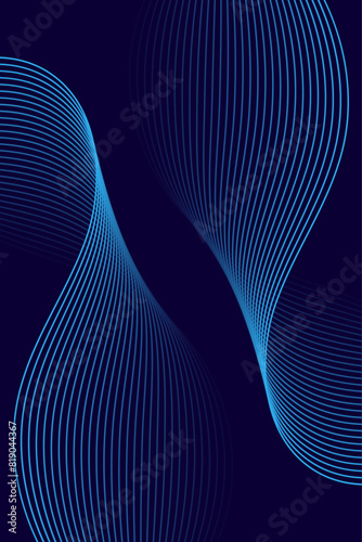 Abstract background with waves for banner. Standart poster size. Vector background with lines. Element for design isolated on dark blue. Blue gradient. Brochure, booklet. Ocean, water. Night, deep