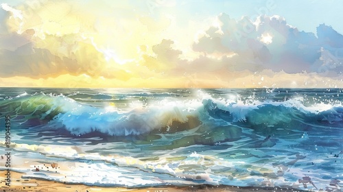 Watercolor seascapes , Beach paintings © Panupan
