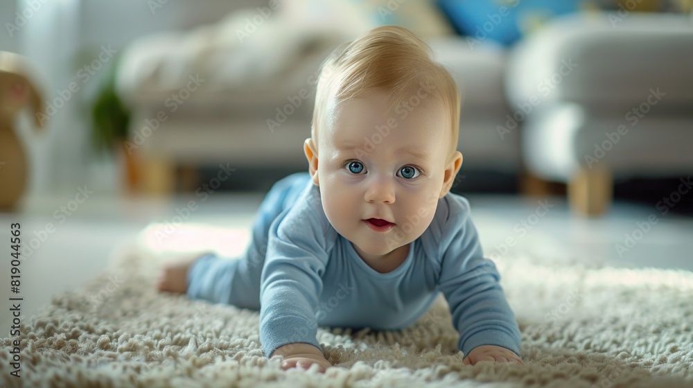 Fototapeta premium Crawling baby boy indoors