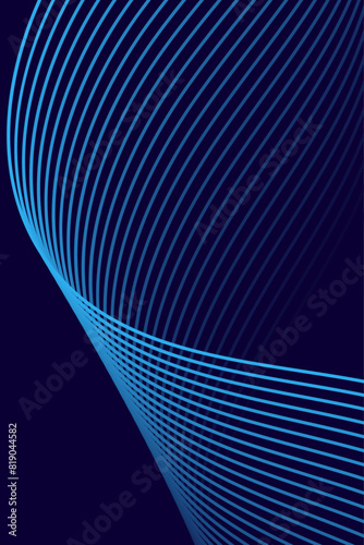 Abstract background with waves for banner. Standart poster size. Vector background with lines. Element for design isolated on dark blue. Blue gradient. Brochure, booklet. Ocean, water. Night, deep