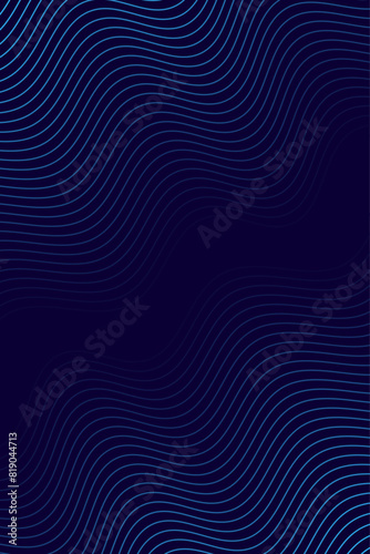 Abstract background with waves for banner. Standart poster size. Vector background with lines. Element for design isolated on dark blue. Blue gradient. Brochure, booklet. Ocean, water. Night, deep