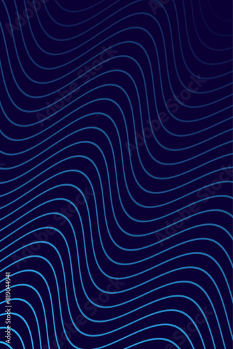 Abstract background with waves for banner. Standart poster size. Vector background with lines. Element for design isolated on dark blue. Blue gradient. Brochure, booklet. Ocean, water. Night, deep