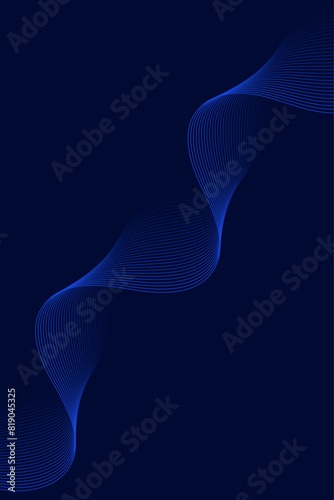 Abstract background with waves for banner. Standart poster size. Vector background with lines. Element for design isolated on dark blue. Blue gradient. Brochure, booklet. Ocean, water. Night, deep