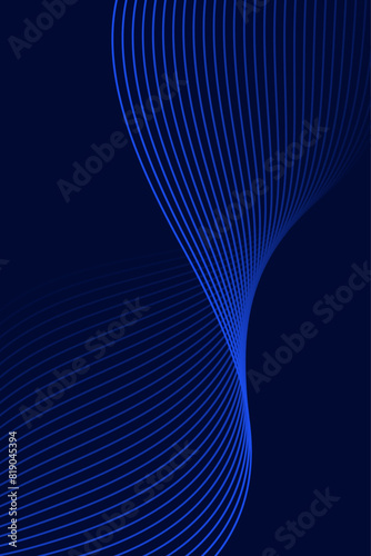Abstract background with waves for banner. Standart poster size. Vector background with lines. Element for design isolated on dark blue. Blue gradient. Brochure, booklet. Ocean, water. Night, deep