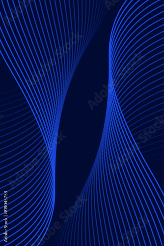 Abstract background with waves for banner. Standart poster size. Vector background with lines. Element for design isolated on dark blue. Blue gradient. Brochure, booklet. Ocean, water. Night, deep