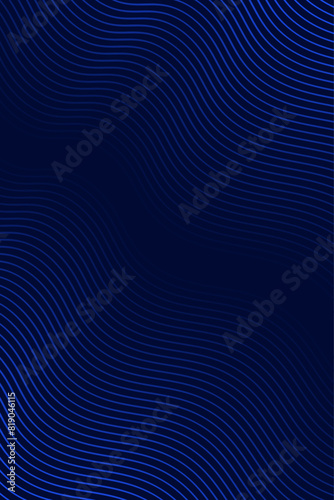 Abstract background with waves for banner. Standart poster size. Vector background with lines. Element for design isolated on dark blue. Blue gradient. Brochure, booklet. Ocean, water. Night, deep