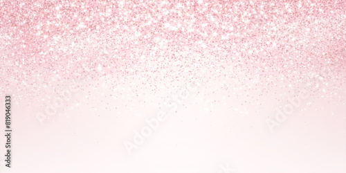 Pink glitter lights background. Sparkling glittering rain effect. Celebration backdrop for mother's day, Valentine, wedding, birthday party. Luxury frame, border. Vector.