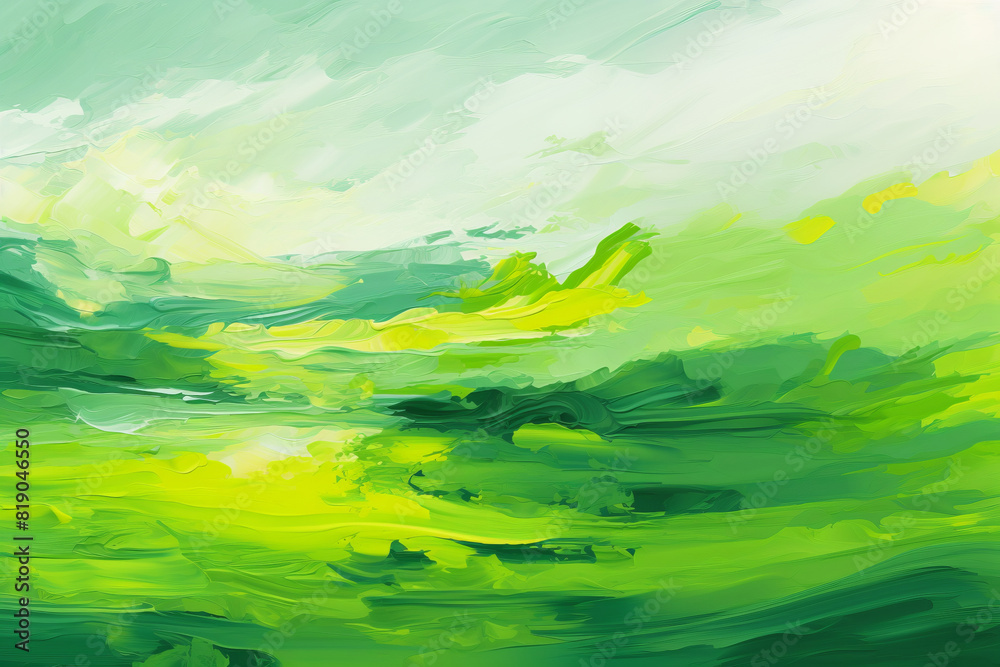 Green abstract paint landscape. Modern art background
