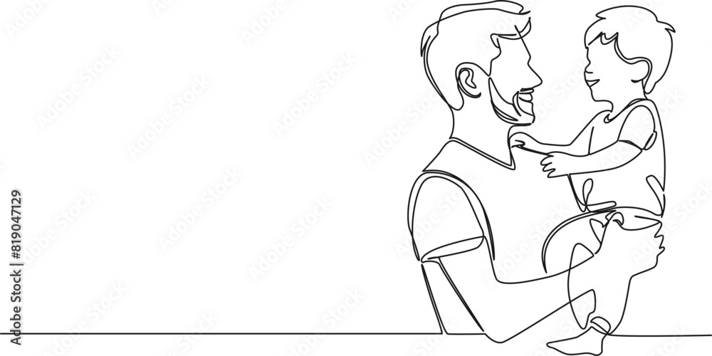 continuous single line drawing of dad holding toddler on his arm, line art vector illustration continuous single line drawing of dad holding toddler on his arm, line art vector illustration