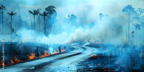 Increasing Frequency of Forest Fires in Borneo Linked to Deforestation and Dry Conditions Harming Ecology. Concept Forest Fires, Borneo, Deforestation, Dry Conditions, Ecology photo