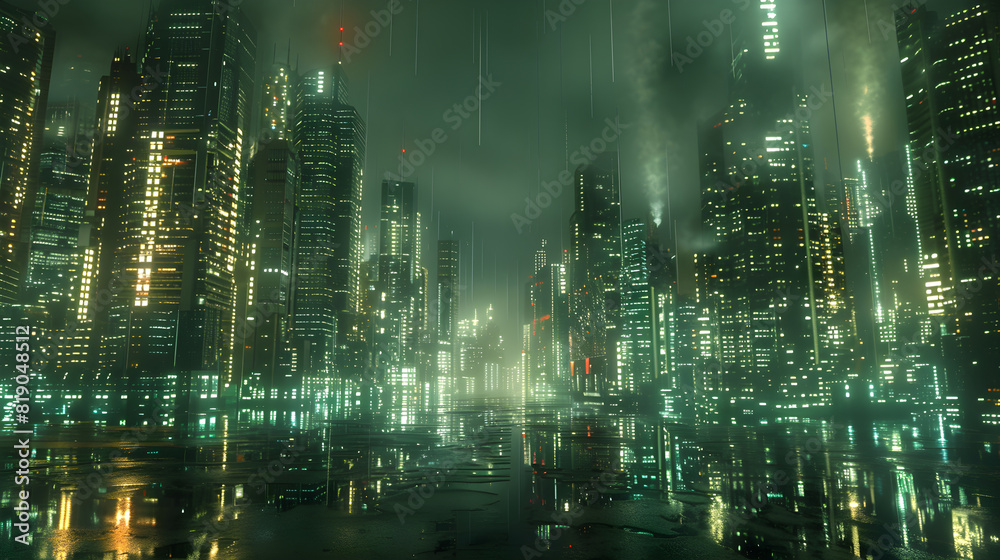 Dazzling Nighttime Metropolis Depicting A Futuristic High-Tech Society