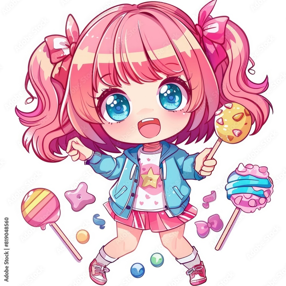 Cute candy chibi picture. Cartoon happy drawn characters. Cute candy chibi picture. Cartoon happy drawn characters.