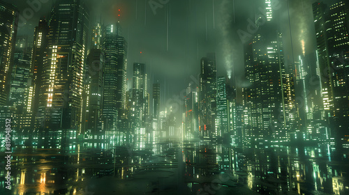 Dazzling Nighttime Metropolis Depicting A Futuristic High-Tech Society