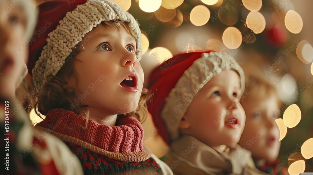 Cute children singing Christmas carols Cute children singing Christmas carols
