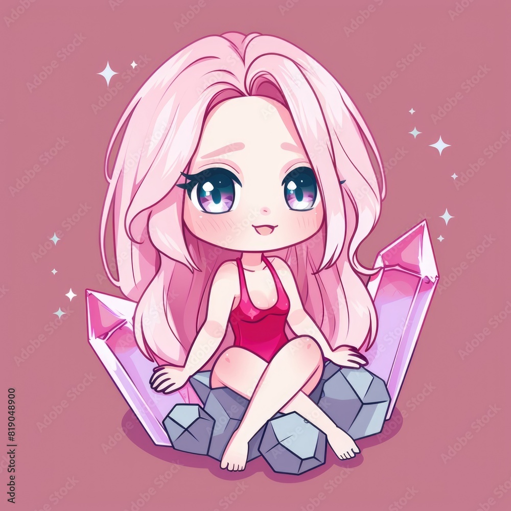 Cute crystal chibi picture. Cartoon funny drawn characters. Cute crystal chibi picture. Cartoon funny drawn characters.