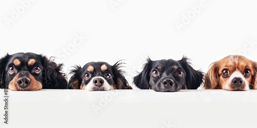 Cute different dogs peeking on isolated white backgrounds, with copy space, blank for text ads, and graphic design. © Vladyslav  Andrukhiv