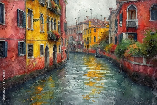 Venice Watercolor Painting A beautiful watercolor painting capturing the essence of Venetian canals, reflecting artistic interpretations of waterways