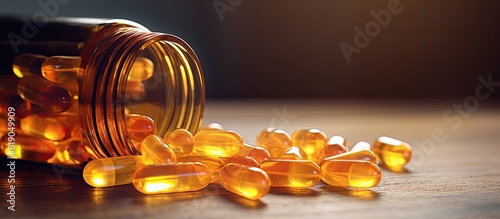 The concept of low key immune prevention care is depicted in the copy space image of dietary supplements specifically vitamin D 3 softgels