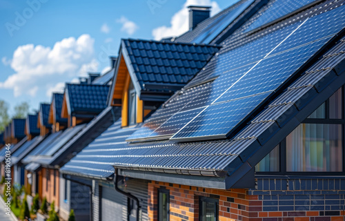 Solar panels on the roof of modern residential building