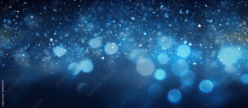 Bokeh for deep sky blue shiny glitter Christmas texture background Abstract gradient dark blue light silver sparkle backdrop. copy space available