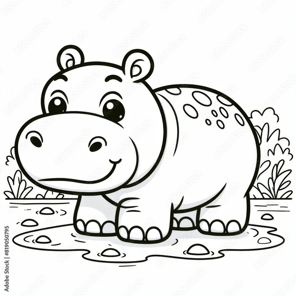 Obraz premium Adorable Hippopotamus Family Coloring Page for Kids