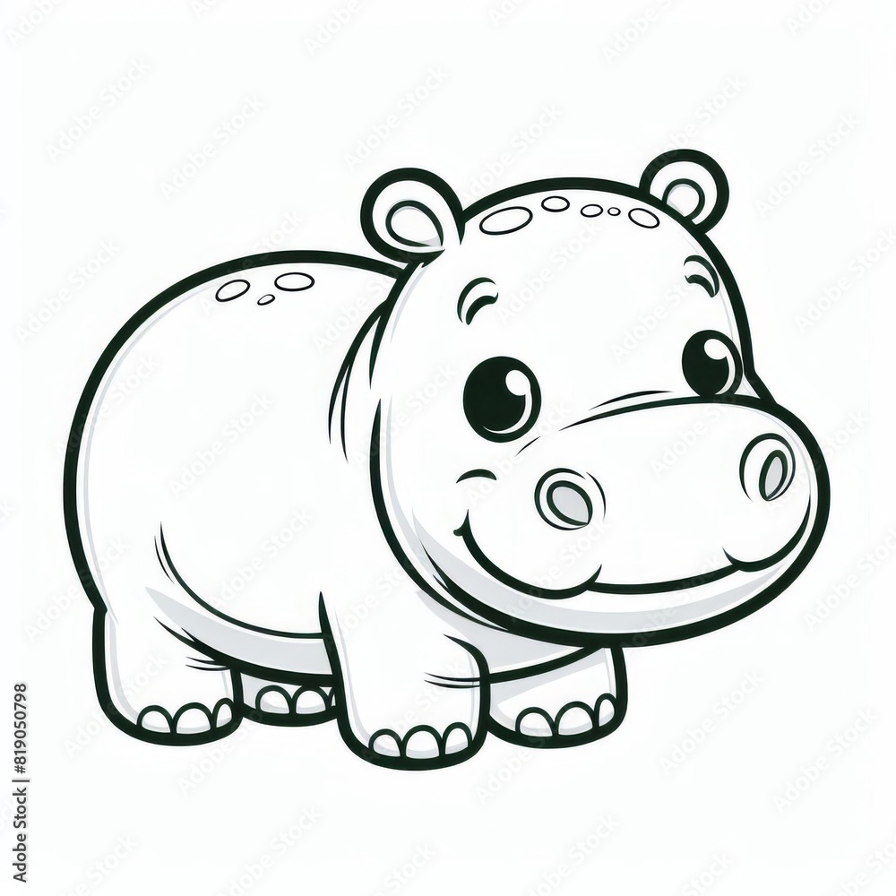 Naklejka premium Adorable Hippopotamus Family Coloring Page for Kids