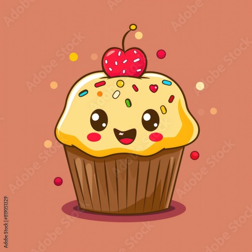 Cute muffin picture. Cartoon pastry happy little drawn characters