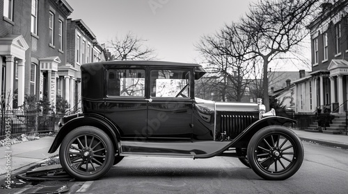  Black and white photo , Antique car , Vintage car, Classic car