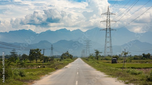 transmission tower on the road