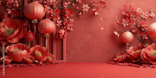 Chinese New Year Paper Lanterns on a Pink Background