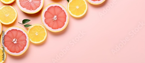 A seamless pattern made of sliced grapefruits and lemons on a pastel pink background Copy space minimal fruit concept Healthy nutrition