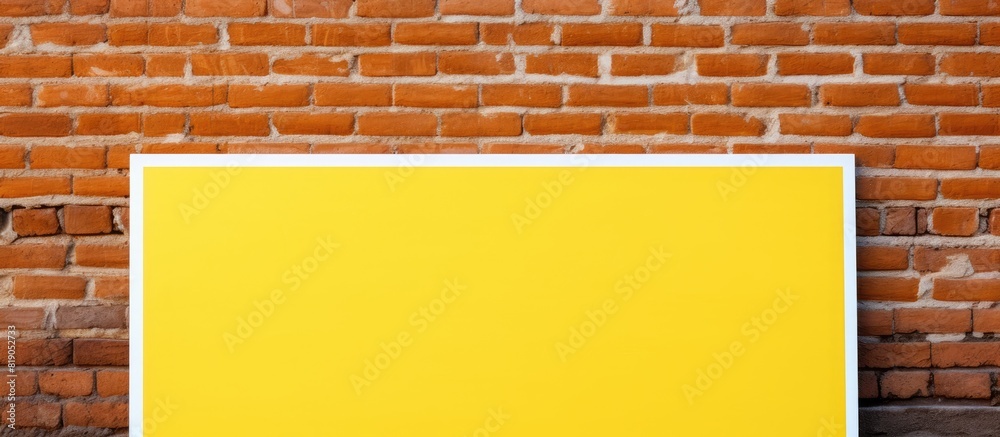 custom made wallpaper toronto digitalOld metal plate with a white background on a yellow brick wall Blank for inscription advertising. copy space available