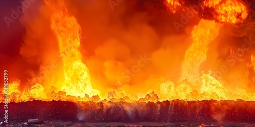 Capturing the Intensity: A Detailed Image of Molten Metal Flowing in a Factory Setting with Extreme Heat. Concept Industrial Photography, Factory Scenes, Molten Metal Flow, Extreme Heat