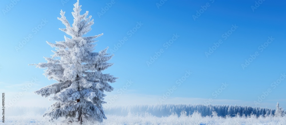 New spruce in the snake frosty weather Blue sky. copy space available New spruce in the snake frosty weather Blue sky. copy space available
