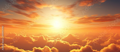 Orange sunset on sky with clouds Sun in the evening heaven. copy space available