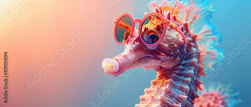 Seahorse in sunglass shade glasses isolated