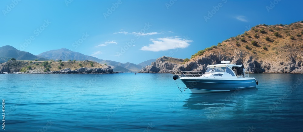 the concept of boating recreation travel splashes of blue water in the river mountains sky stone shore Copy space the concept of boating recreation travel splashes of blue water in the river mountains sky stone shore Copy space