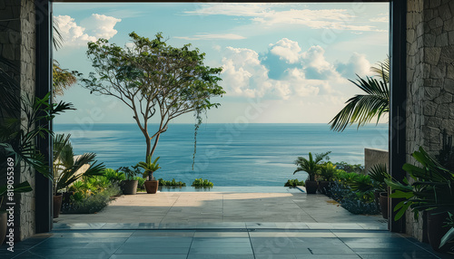 A beautiful garden with a view of the ocean
