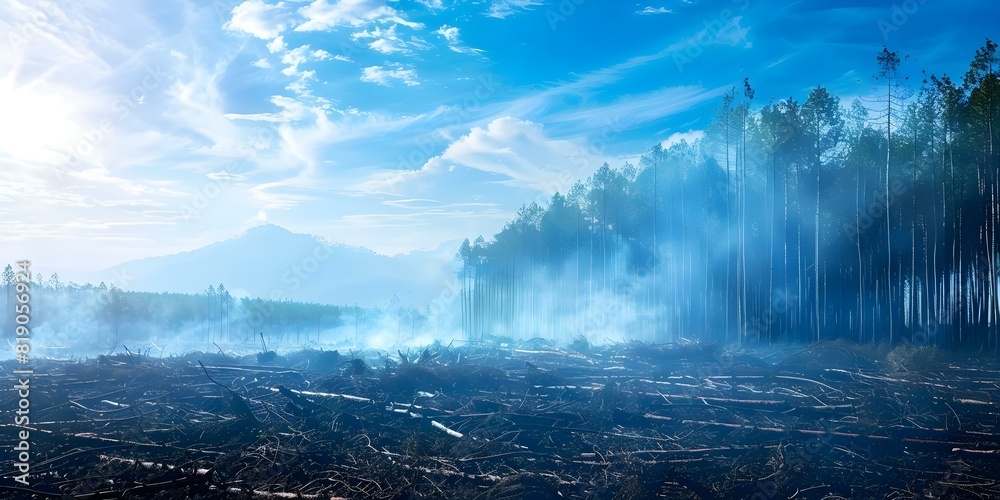 Deforestation intensifies climate change by destroying trees and increasing global temperatures. Concept Ecology, Deforestation, Climate Change, Environmental Impact, Global Warming