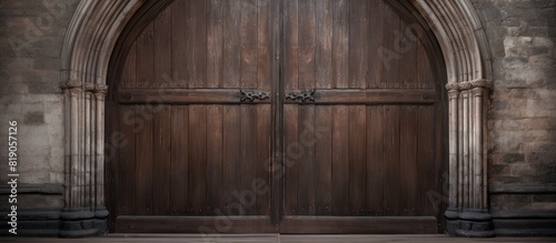 Wooden ancient door of a church background copy space
