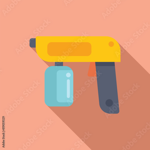 Flat design vector graphic of a vibrant yellow hair dryer on a pastel background