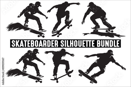 Skateboarders Silhouette Vector Bundle Illustration, skateboarders silhouettes Vector set collection.