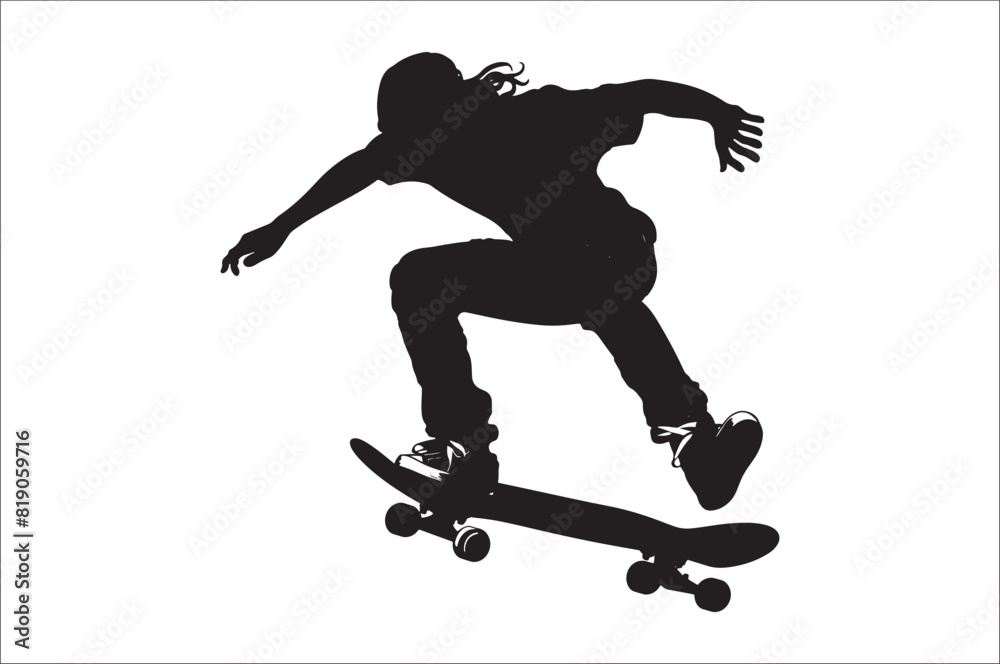 Fototapeta premium Skateboarders Silhouette Vector Illustration, skateboarders silhouettes Vector collection.