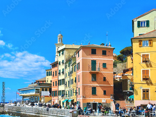 edifici colorati di genova boccadasse liguria italia, colorful buildings of genoa boccadasse liguria italy  photo