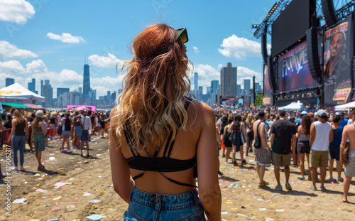 Girl stands in crowd at Lollapalooza in Chicago