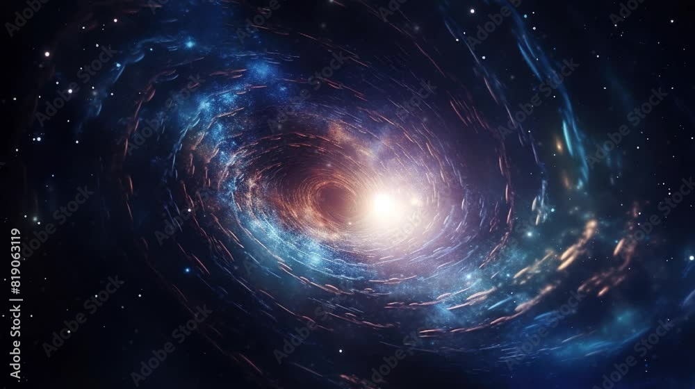 black hole at the outer space, around the black hole there is blue and gold light of outer space black hole at the outer space, around the black hole there is blue and gold light of outer space