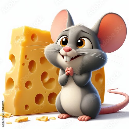 Cartoon funny gray mouse with big ears