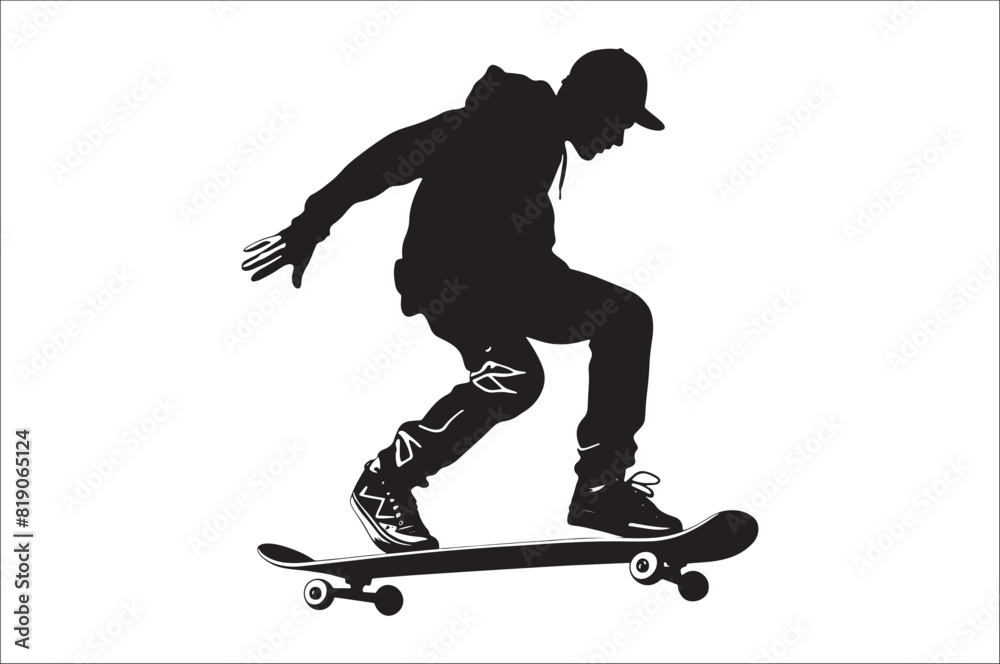Obraz premium Skateboarders Silhouette Vector Illustration, skateboarders silhouettes Vector collection, skateboarder silhouettes.