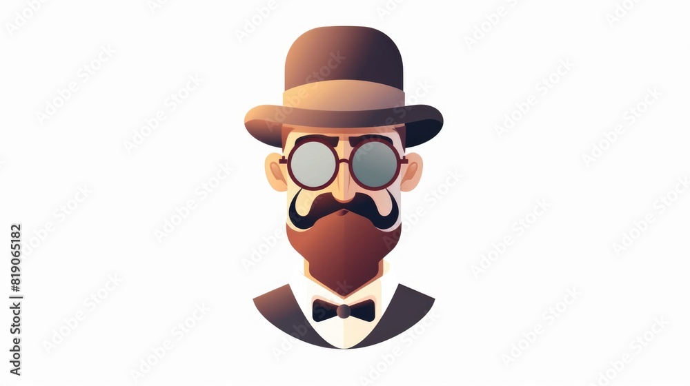 A man wearing a hat, glasses, and a mustache. Suitable for various projects