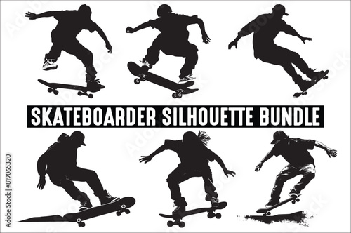 Skateboarders Silhouette Vector Illustration, skateboarders silhouettes Vector collection, skateboarder silhouettes.